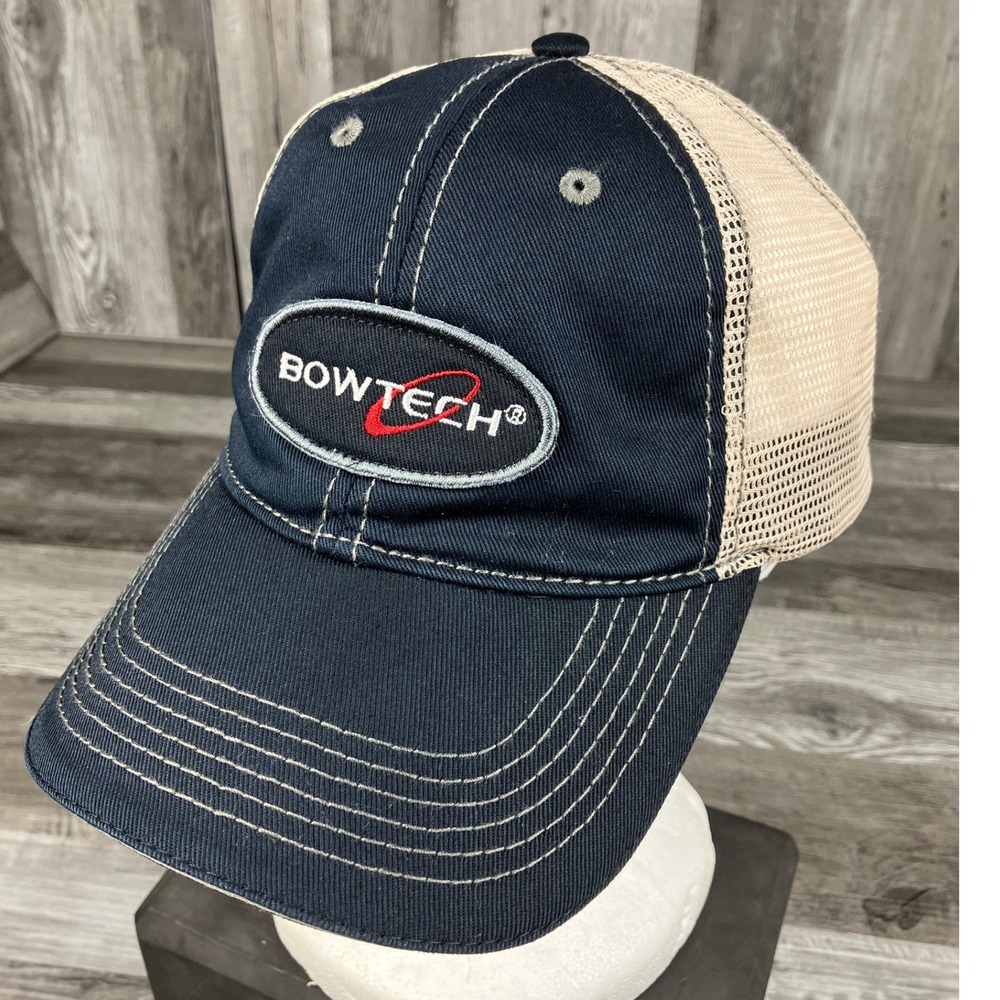 Bowtech Archery Navy Blue Tan Mesh Back Trucker Hat Adjustable Baseball Cap